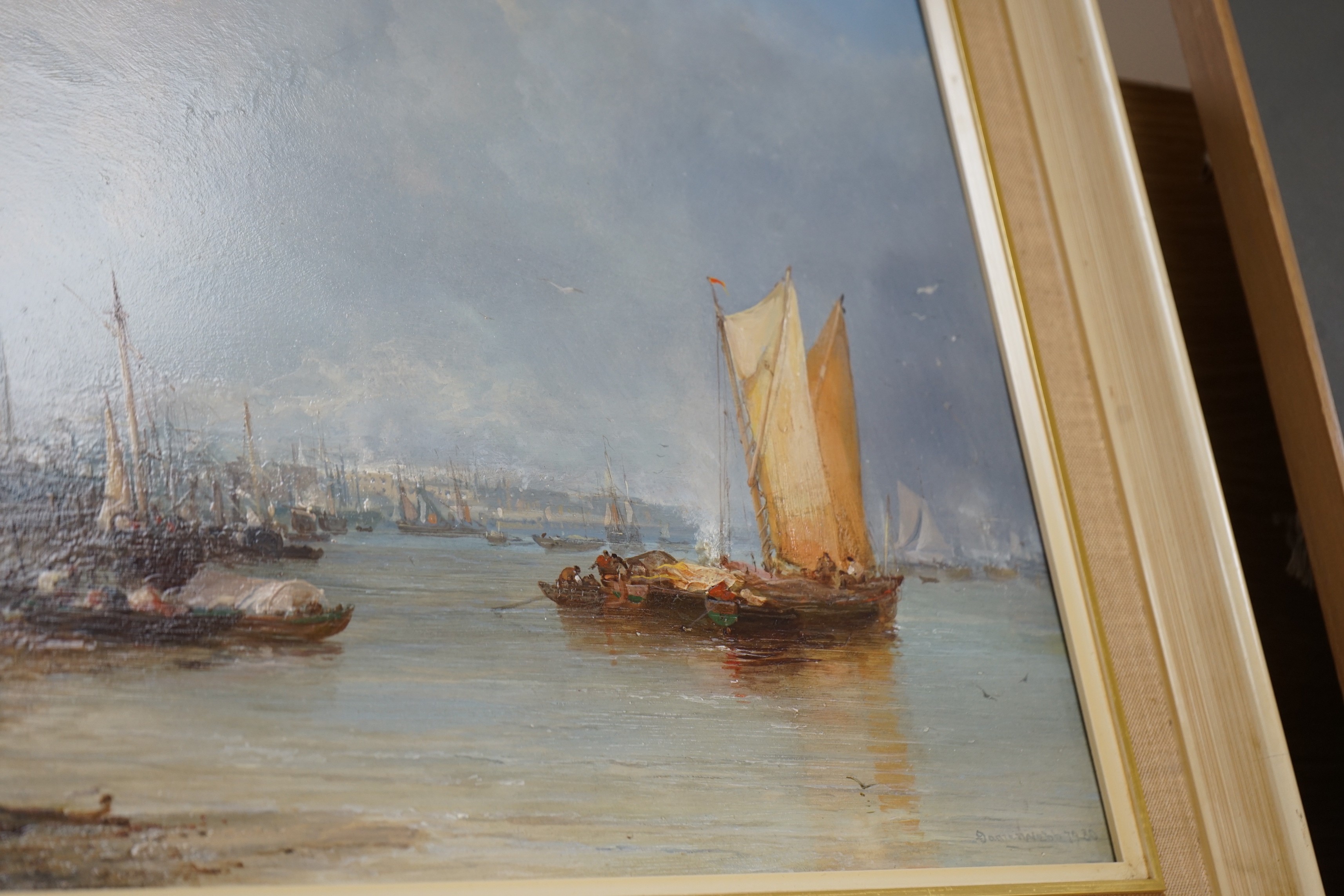 James Webb (1825-1895), oil on panel, 'Greenwich, Kent', signed and inscribed verso by the artist with date 1879-80 and varnishing instructions, 34 x 50cm